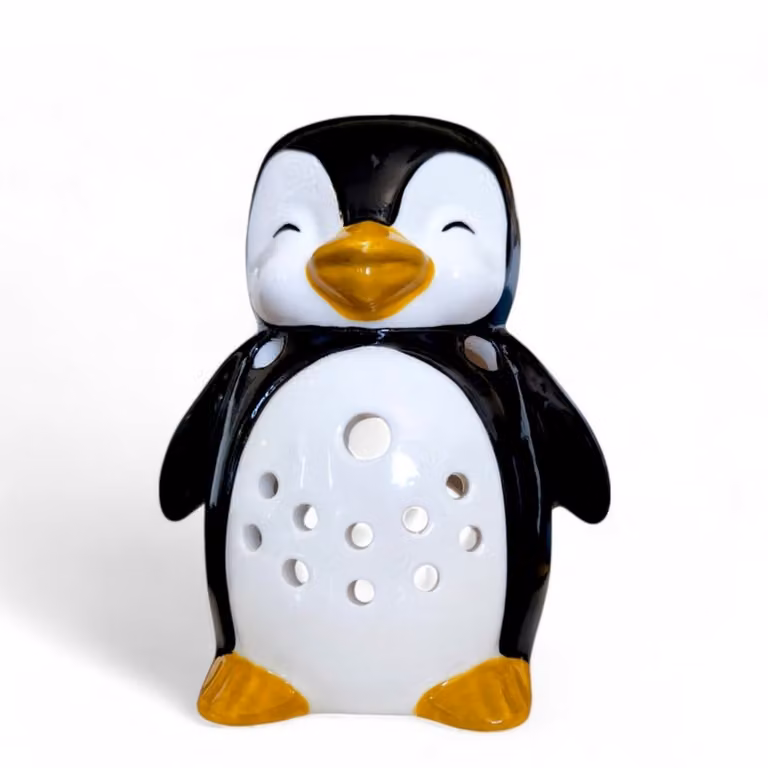 Quemador de cerámica Zen'Arôme con forma de pingüino en color blanco para difusor de aceites de 30 ml, Altura: 12,5 cm