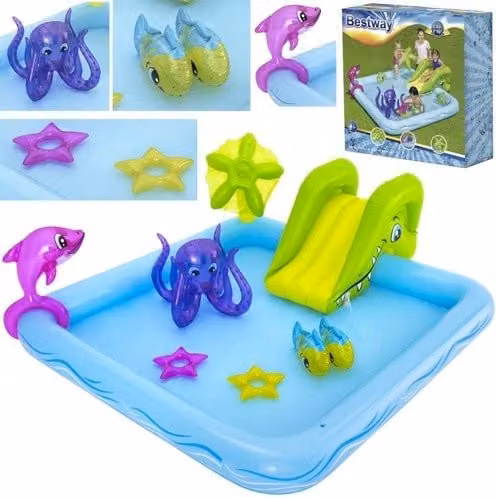 Centro de juegos acuático inflable NORTHIX multicolor con tobogán y pulverizador para niños An/P/Al: 308 x 239 x 86 cm