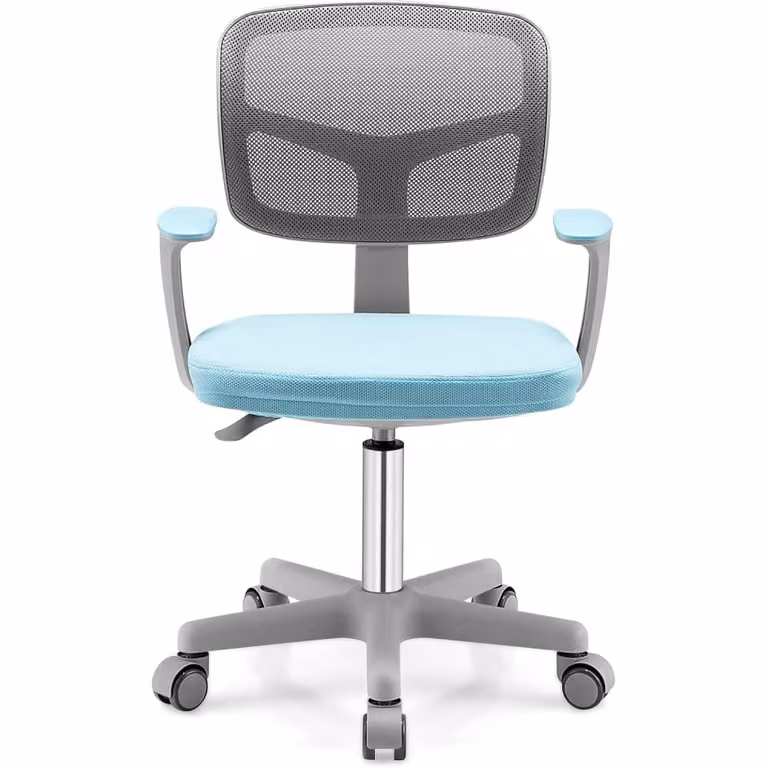 Silla de escritorio infantil GIANTEX azul con respaldo de malla y ruedas giratorias 54 x 54 x 80 cm