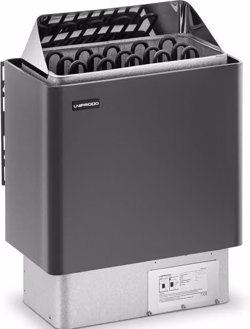 Horno de sauna eléctrico UNIPRODO de 8 kW con estilo finlandés en color gris y negro para montaje en pared