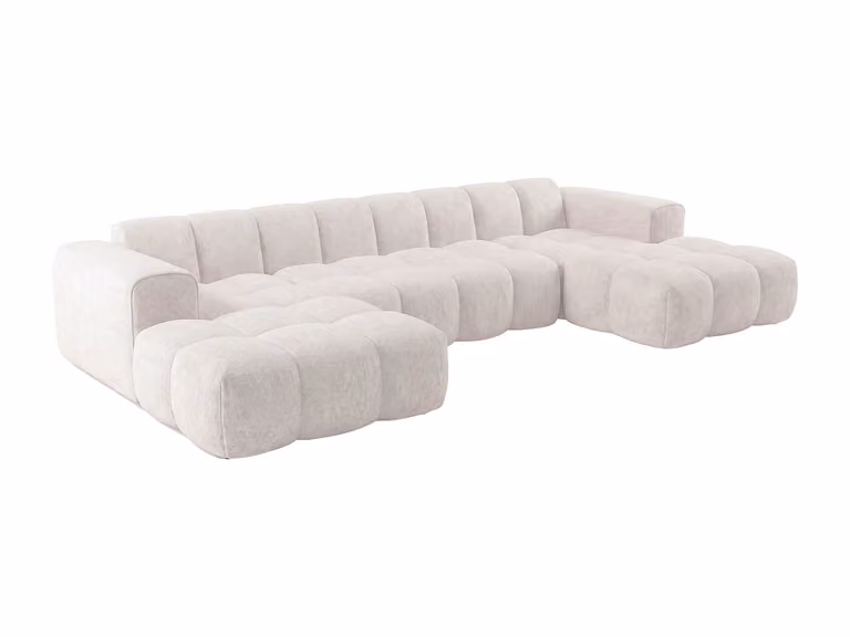 Sofá rinconera XXL CALESO de Maison Céphy en chenilla beige con estructura de madera sólida y cojines incluidos, An/P/Al: 363 x 163 x 69,5 cm