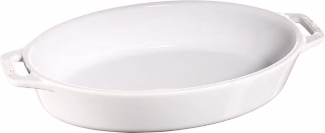 Fuente para horno ovalada de cerámica Staub en color blanco con asas, 23 cm