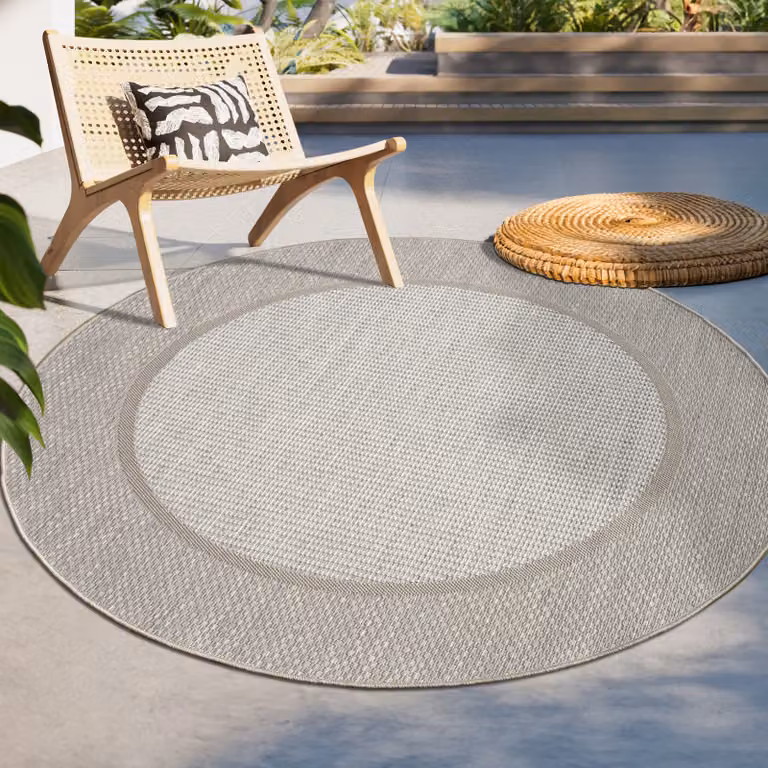 Alfombra Paco Home de estilo boho y étnico para exterior o interior, diseño de tejido plano redondo, color beige, Diámetro: 200 cm