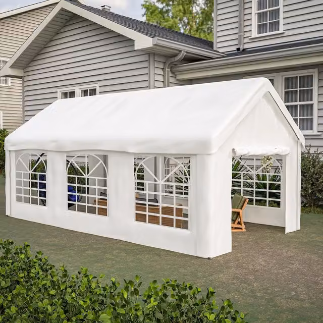 Cobertizo Carport DREAMMESPACE con estructura reforzada de acero y techo de poliéster impermeable, color blanco, An/P/Al: 6 x 3 x 2,83 m