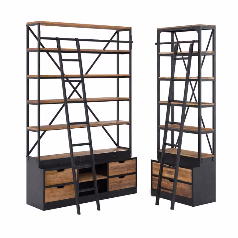 Pack de 2 estanterías industriales de madera recuperada y metal de MAISON PAVANE en color negro y marrón