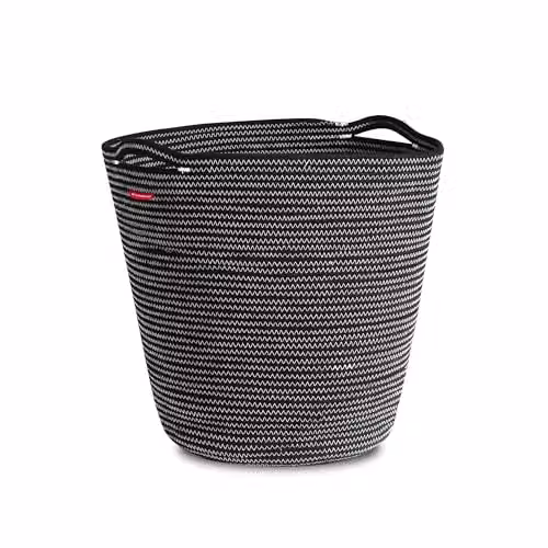 Cesta decorativa para troncos LE MARQUIER en azul marino y negro con asas y tejido textil de trama abierta