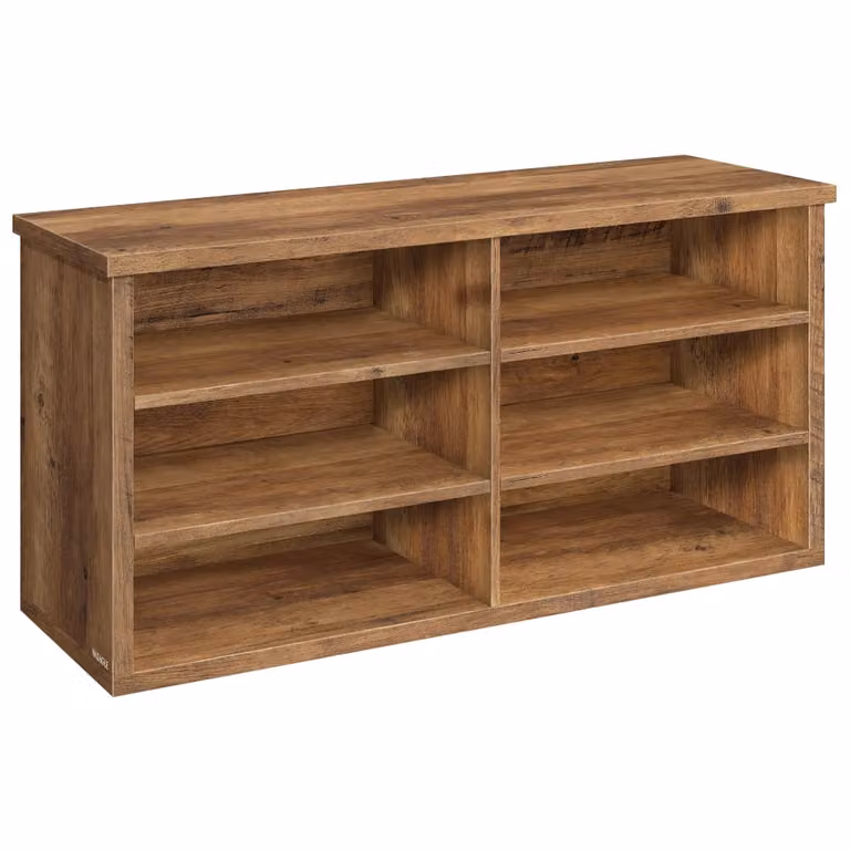 Banco zapatero VASAGLE con asiento y estantes, diseño rústico para entrada o dormitorio, color marrón, An/P/Al: 100 x 29,5 x 50 cm