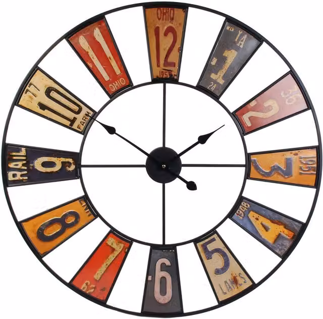 Reloj de pared analógico industrial HOME DECO FACTORY de metal multicolor, Diámetro: 80,5 cm