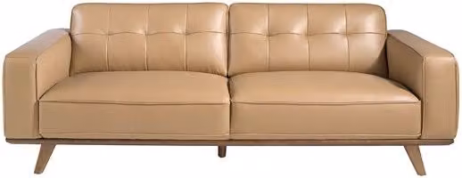 Sofá de 3 plazas Angel cerda estilo Chesterfield tapizado en piel color arena con estructura de madera de pino