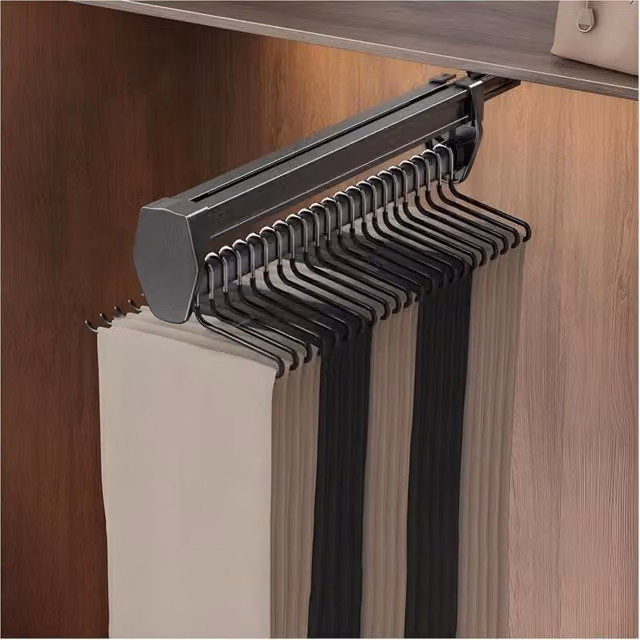 Perchero deslizante para pantalones LIIYIELA de metal en color negro con amortiguación silenciosa, Profundidad: 51 cm