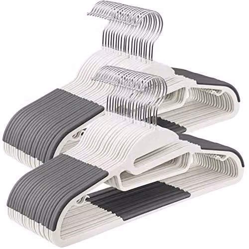Juego de 50 perchas de plástico SONGMICS con gancho giratorio de 360 grados, antideslizantes y de diseño ahorrador de espacio, en color blanco y gris
