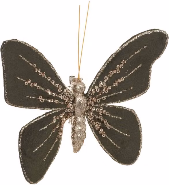 Colgante de Navidad con forma de mariposa en terciopelo verde de Feeric Lights & Christmas, 14 cm