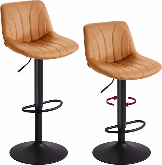 Juego de 2 taburetes de bar VASAGLE regulables con respaldo y giro de 360 grados en color marrón para cocina o comedor
