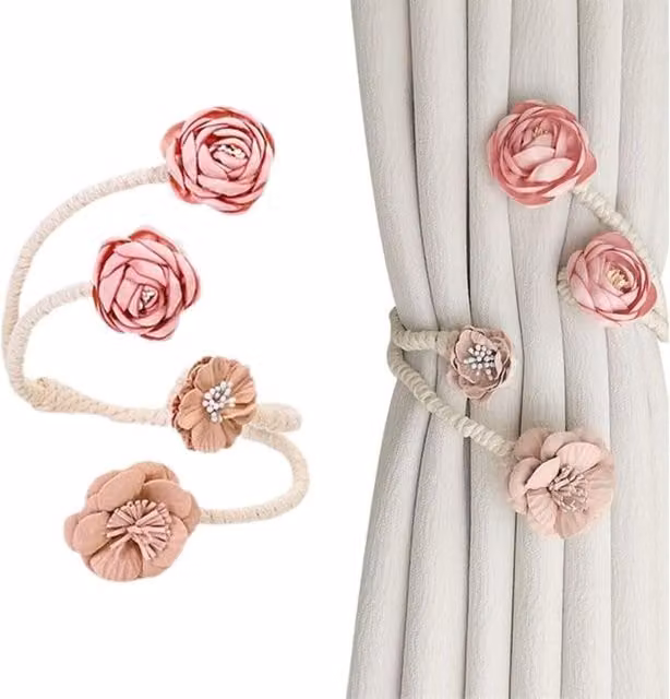 Sujetador de cortina con diseño de flor de rosa XISRENS en color rosa para tu salón o dormitorio