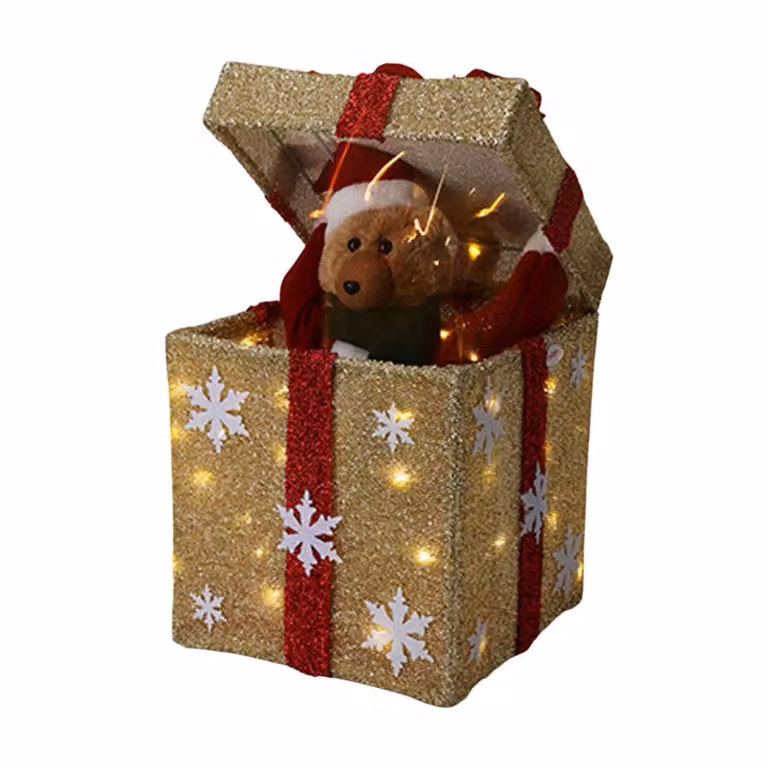 Figura navideña de cajas de regalo WellHome multicolor y dorado en poliéster, An/P/Al: 25 x 25 x 50 cm