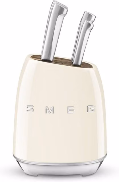 Juego de cuchillos de cocina con soporte Smeg en color beige y acero inoxidable