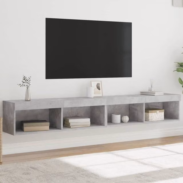 Conjunto de 2 muebles de TV modernos Maison Exclusive con iluminación LED integrada en color gris hormigón, An/P/Al: 100 x 30 x 30 cm