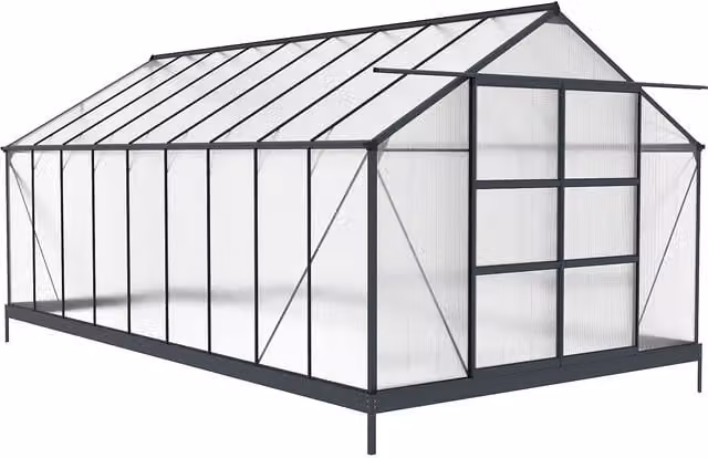 Invernadero de jardín Ixora de policarbonato y aluminio con base, 16,9 m2, color antracita