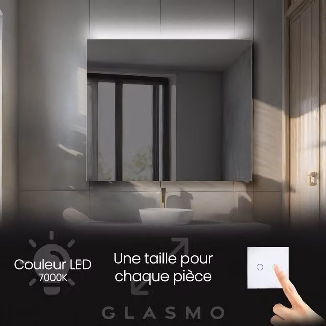 Espejo con iluminación LED para baño ARTFORMA, diseño moderno rectangular, color blanco, An/Al: 100 x 70 cm