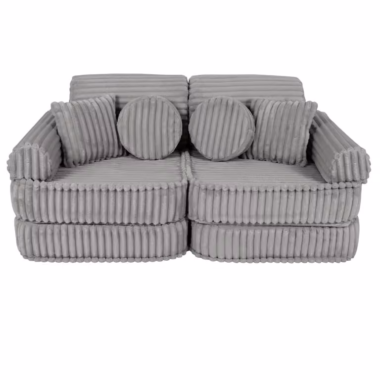 Sofá modular infantil MeowBaby de 10 piezas en pana gris con fundas extraíbles y cojines incluidos