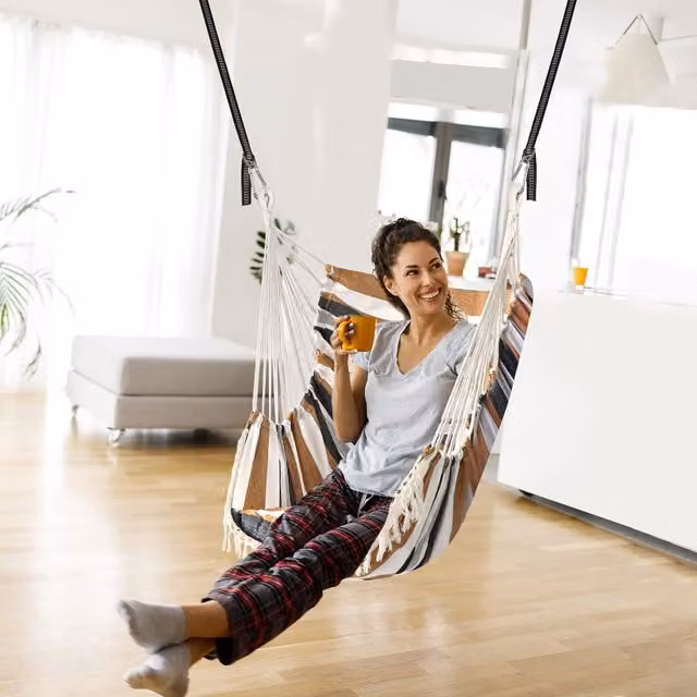Juego de silla colgante tipo huevo de algodón suave con almohada, correas, ganchos y bolsillos laterales multicolor para adultos en jardín o salón