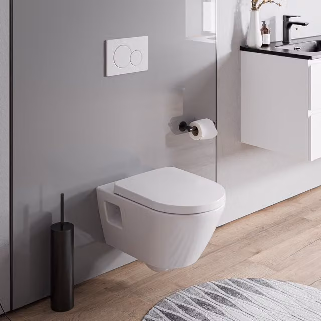 Inodoro suspendido Bernstein de cerámica blanca alto brillo con diseño rimless y tapa de cierre suave An/P/Al: 37 x 36 x 54 cm