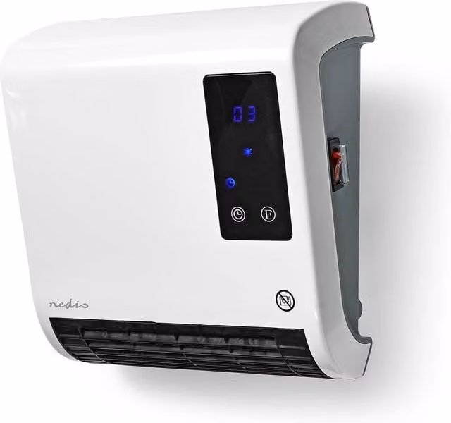 Calefactor eléctrico soplador Nedis de 2000 W con mando a distancia, termostato y función de detección de ventana abierta, color blanco, para áreas de hasta 20 m²