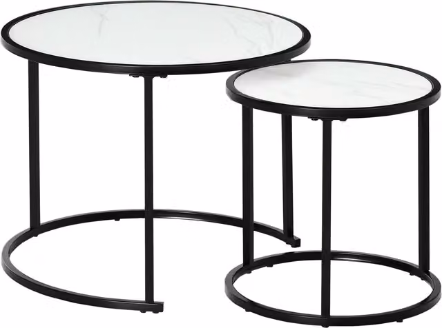 Juego de 2 mesas auxiliares redondas modernas Homcom con encimera efecto mármol y estructura de metal blanca An/P/Al: 60 x 60 x 46 cm y 30 x 30 x 40 cm