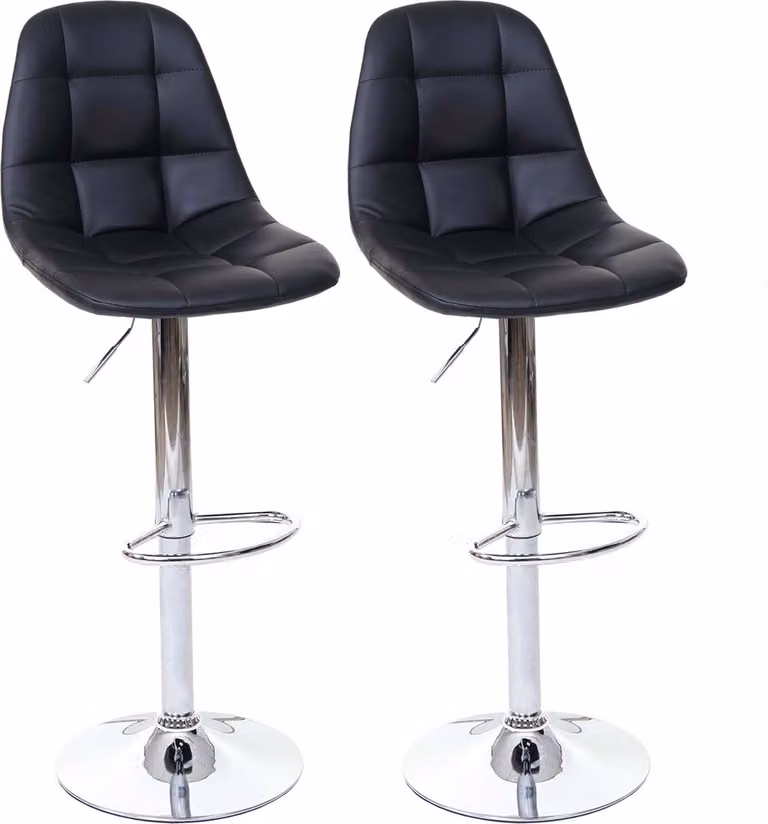 Conjunto de 2 taburetes de bar Mendler HWC-A67 en color negro con tapizado de cuero sintético y estructura de metal