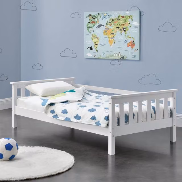 Cama infantil Nuuk de madera de pino en.casa con compartimentos de almacenamiento y color blanco An/P/Al: 140 x 70 x 52 cm