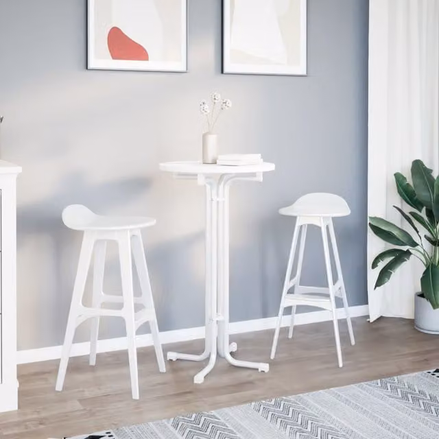 Mesa de bar redonda SYFAX de madera y acero en color blanco, Diámetro: 60 cm, Altura: 110 cm