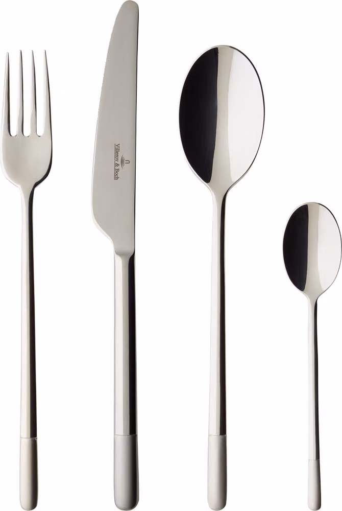 Juego de cubiertos de acero inoxidable Villeroy & Boch Ella en acabado plateado satinado para 24 personas
