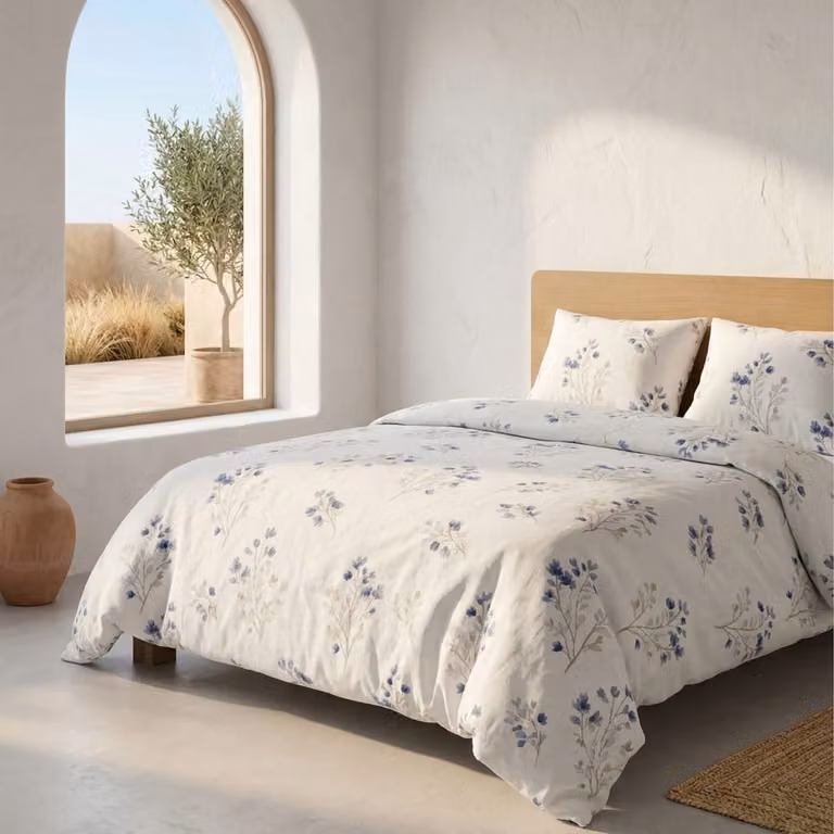 Juego de funda nórdica y fundas de almohada Gamusi con diseño floral mediterráneo en 100% algodón, multicolor y blanco, An/P/Al: 220 x 220 x 140 cm