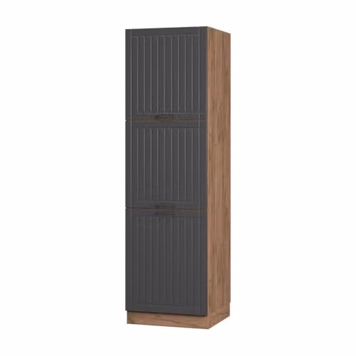 Armario alto de cocina Vicco Fame-Line en gris y roble con puertas de cierre suave, An: 60 cm, Al: 206,8 cm, P: 58,1 cm