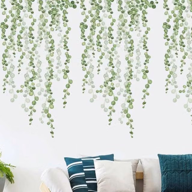 Vinilo decorativo de pared NEBELMEER con diseño floral de hojas verdes tropicales y estilo botánico moderno
