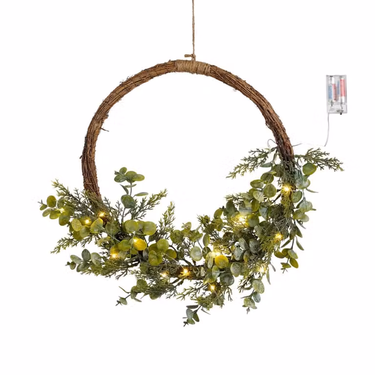 Corona decorativa de Navidad House of Seasons verde con diseño floral y hojas, An/P/Al: 45 x 45 x 7 cm