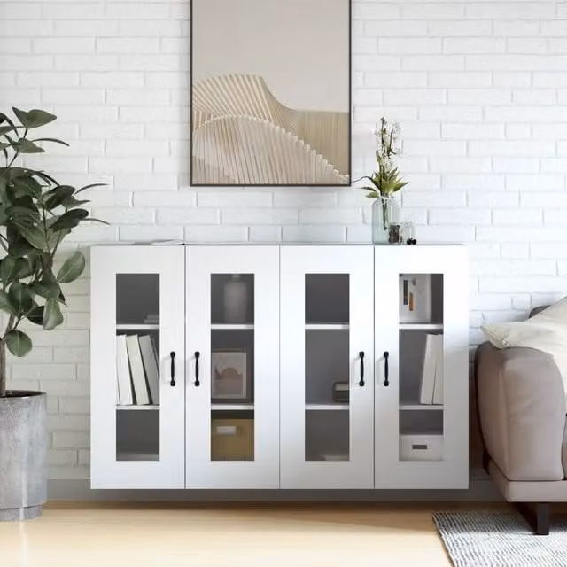 Armario de pared Helloshop26 de diseño moderno con puertas de cristal y acabado blanco An/P/Al: 69,5 x 34 x 90 cm
