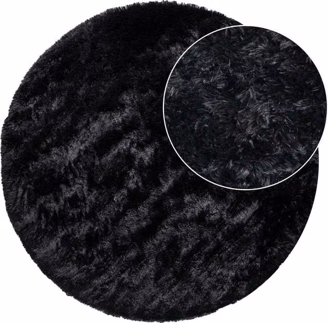 Alfombra de pelo largo Silvana negra redonda de 80 cm de diámetro