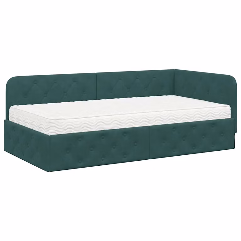 Sofá cama de esquina moderno vidaXL tapizado en terciopelo verde con chaise longue asimétrica y An/P/Al: 90 x 190 cm