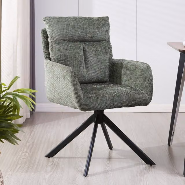 Lote de 9 sillas de comedor Aluna de Home Deluxe en chenilla verde con reposabrazos y estructura de metal, An/P/Al: 72.5 x 66 x 91 cm