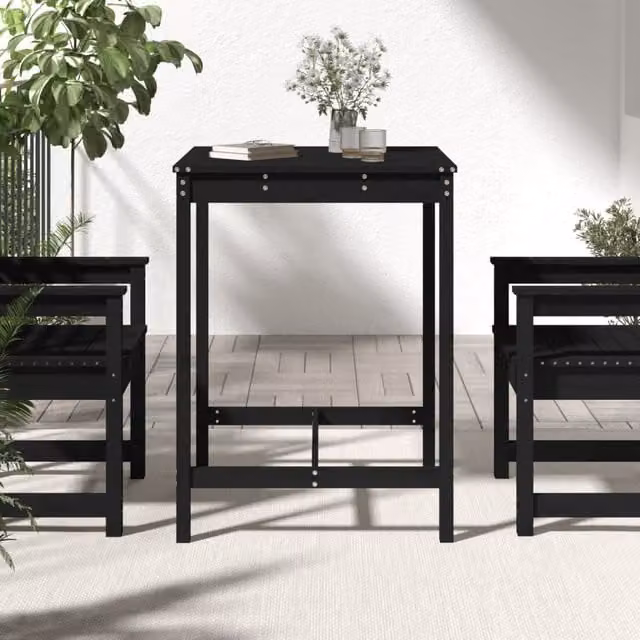 Mesa de jardín SYFAX de madera de pino maciza en color negro, diseño rústico cuadrado, An/P/Al: 82,5 x 82,5 x 110 cm