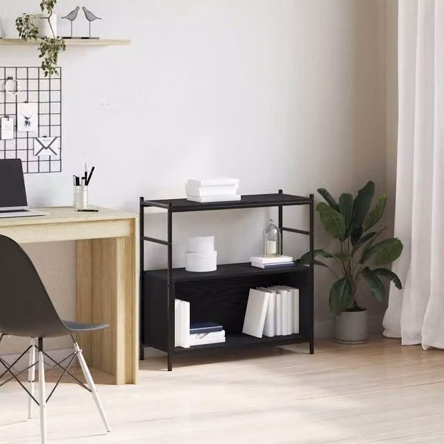Estante de libros moderno vidaXL de roble y metal negro An/P/Al: 80 x 30 x 78,5 cm