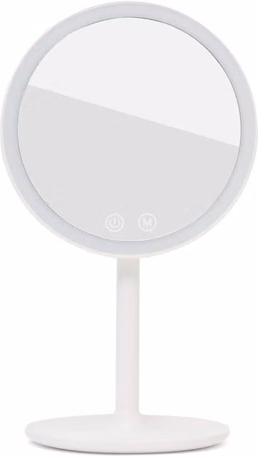 Espejo cosmético de mesa plegable Swiss Aqua Technologies con luz LED regulable, color blanco, Altura: 34,5 cm