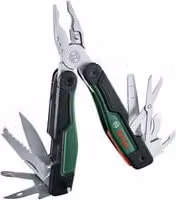 Multiherramienta 16 en 1 Bosch de acero inoxidable con alicates, destornilladores, sierra y cuchillo en colores verde, negro y multicolor