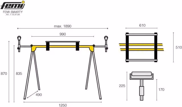 Banco de trabajo plegable Smarty Femi de aluminio color amarillo con capacidad de carga de 100 kg