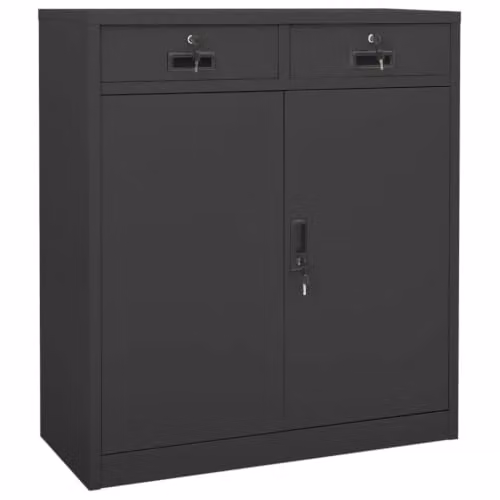 Armario de oficina HELLOSHOP26 con 2 estantes ajustables y cerradura, acero color antracita, An/P/Al: 90 x 40 x 102 cm