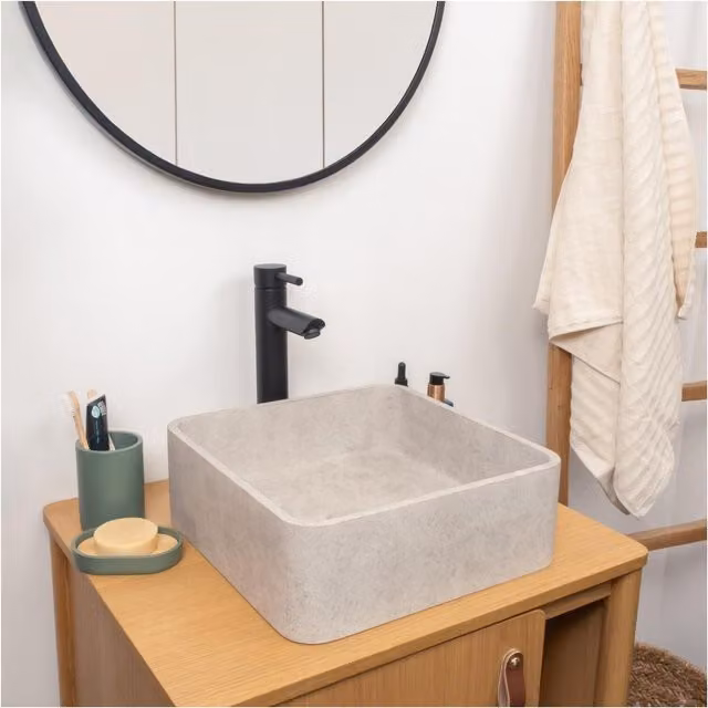 Lavabo sobre encimera cuadrado Artea de MOB IN en mineral cast gris, An: 36 cm, P: 36 cm, Al: 12,5 cm