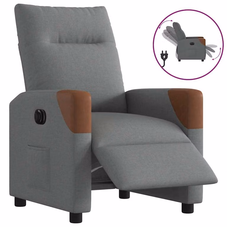 Sillón reclinable eléctrico vidaXL de tela gris oscuro con reposabrazos para salón