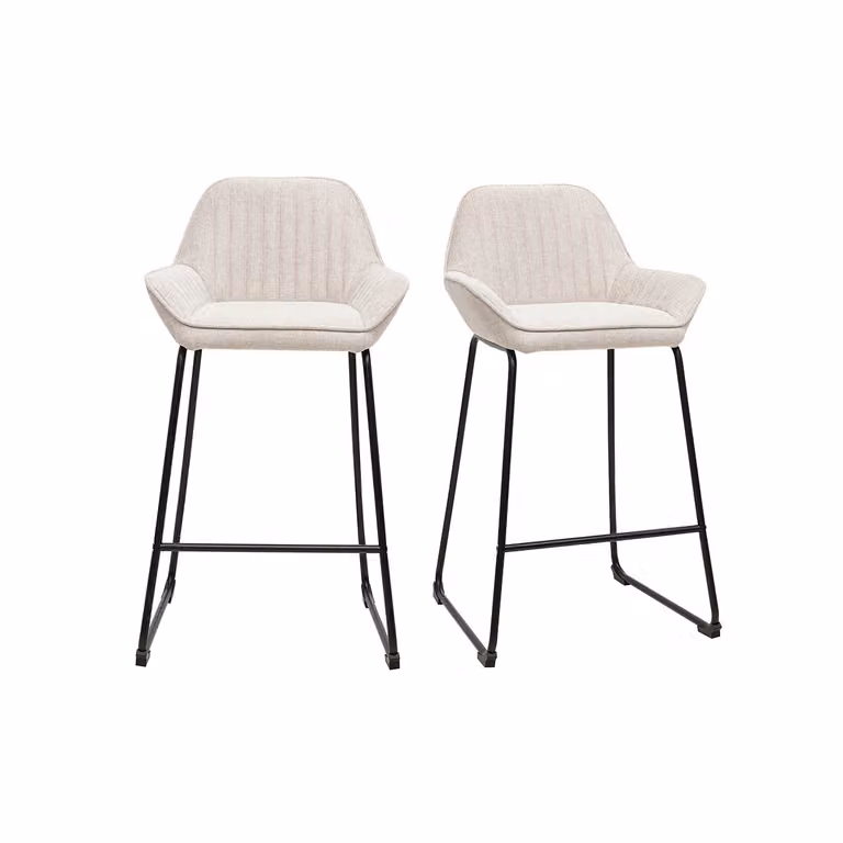 Lote de 2 taburetes de bar Ronnie de Miliboo en tejido de terciopelo beige y metal negro, Altura: 68 cm