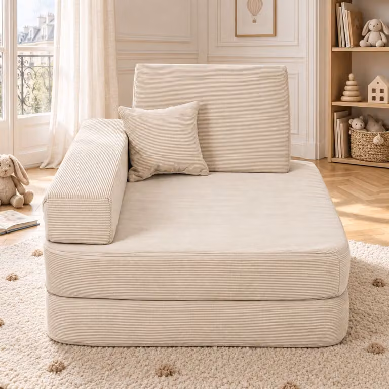 Sillón infantil convertible 5 en 1 Angelove de pana fina en color beige con reposabrazos